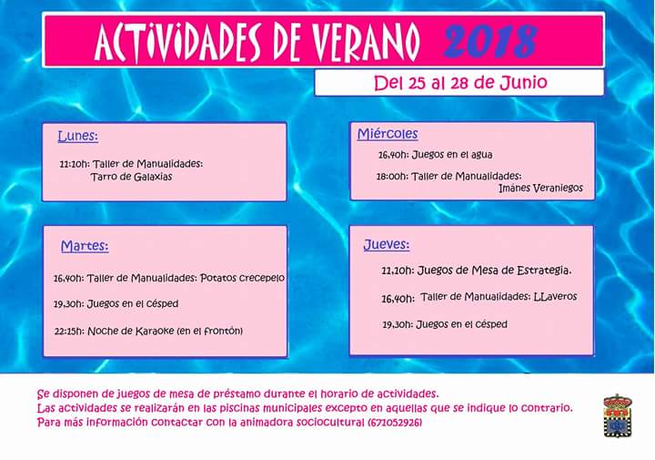 Actividades del 25 al 28 de Junio