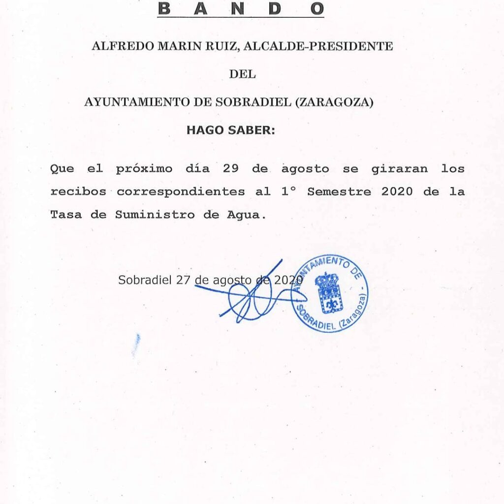 Recibos suministro agua