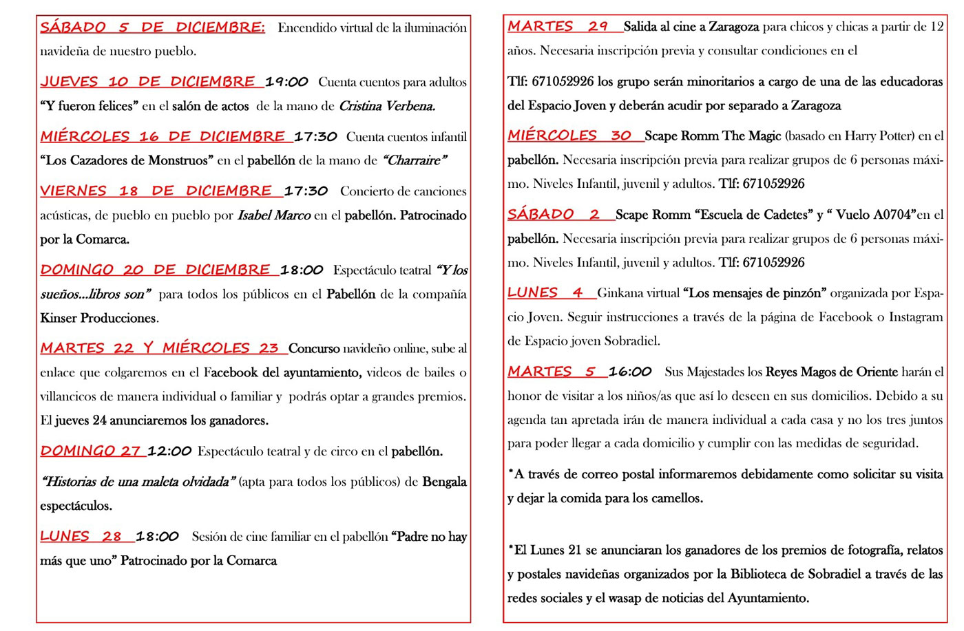 Programa actos navideños